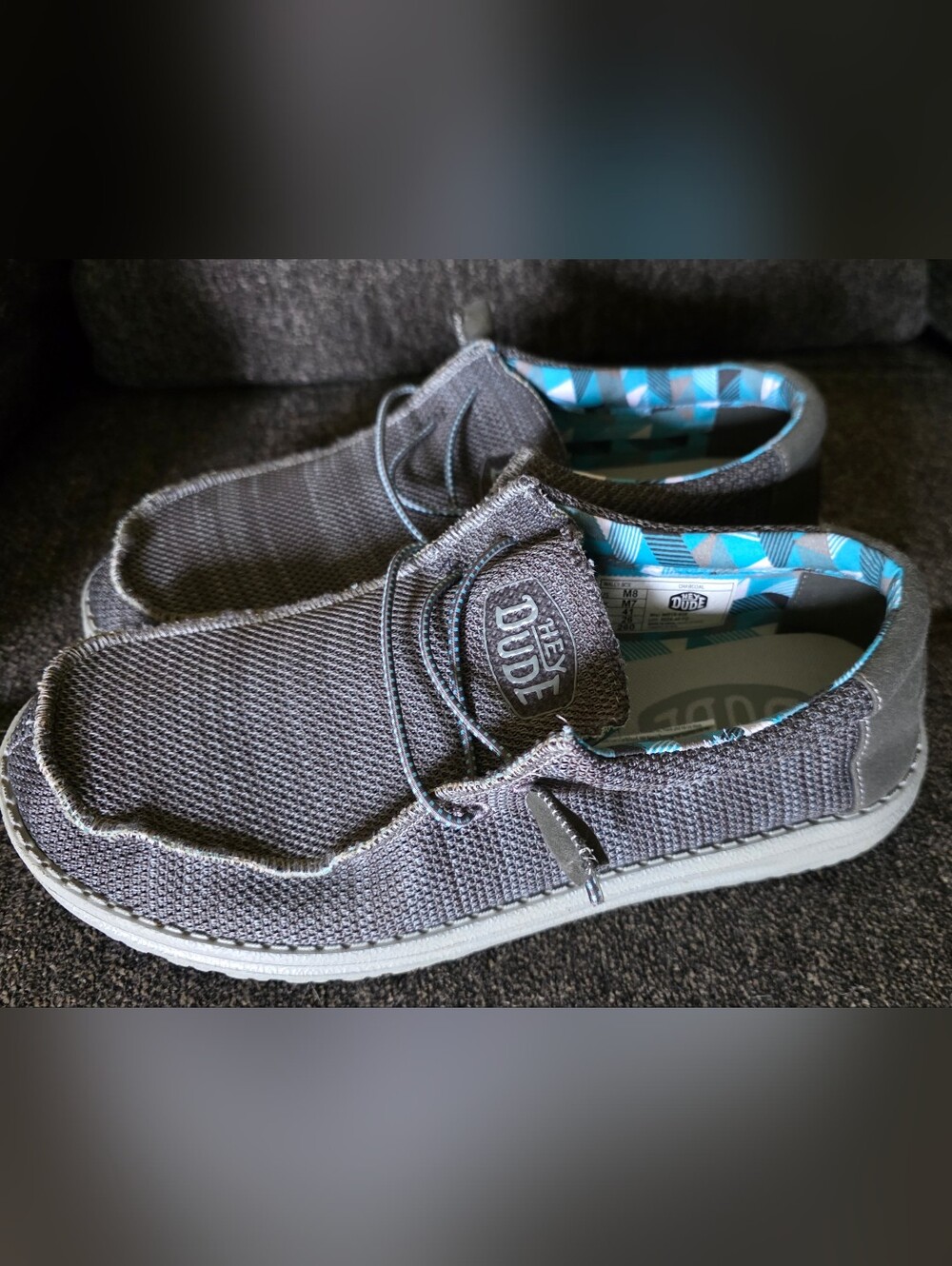 Hey Dude Men's Slip-On Knit Shoes - Dark Gray with Blue Liner